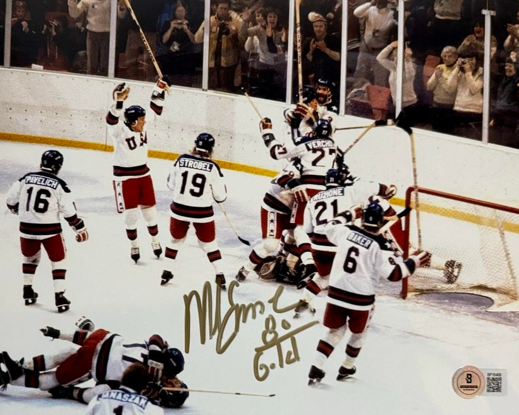 Mike Eruzione Signed 8x10 Photo w/ ""80 Gold" Inscription - Beckett COA